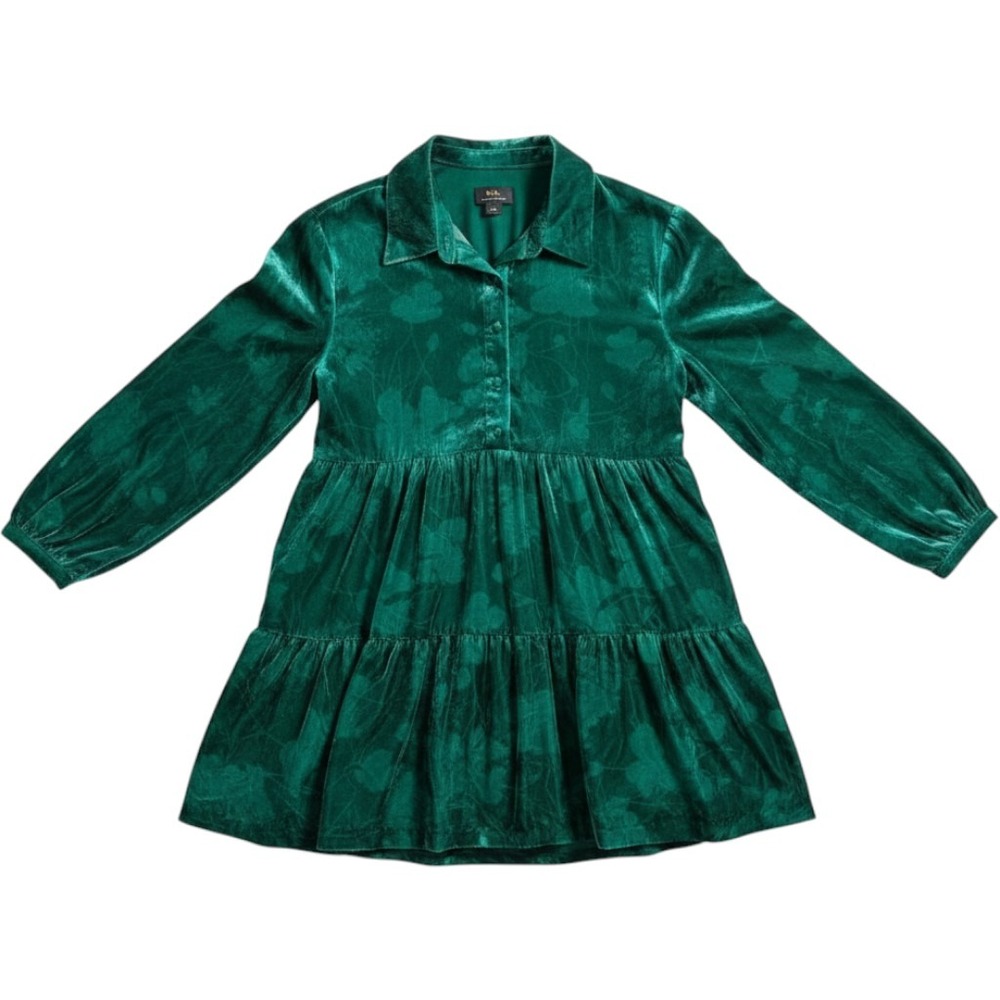 Maeve Anthropologie Emerald Green Velvet Floral Burnout Tiered Mini Dress Medium